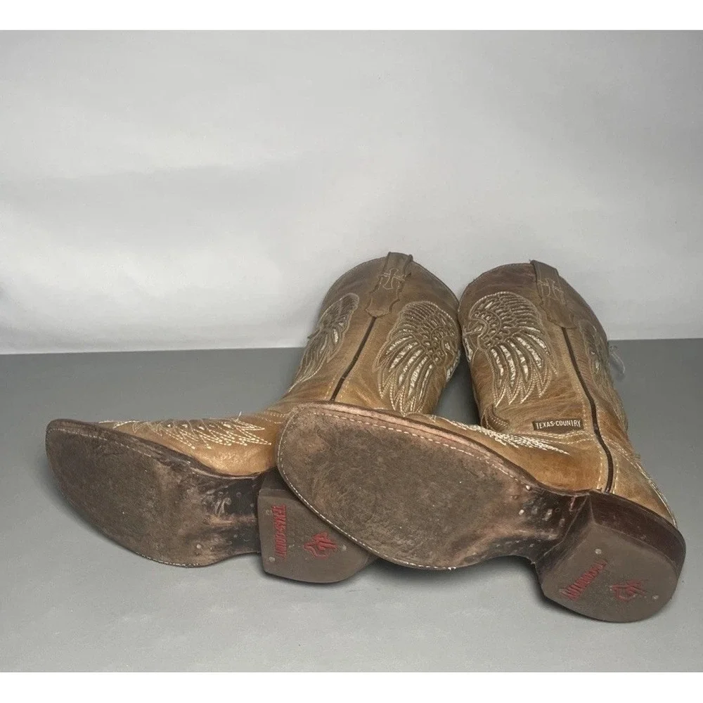 Texas Country Leather Inlay Square Toe Boots Women's 6 Mex 23
